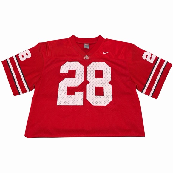 Nike Tops - Nike‎ Ohio State OSU Buckeyes #28 Red Football Jersey Womens Size Large Mesh Red